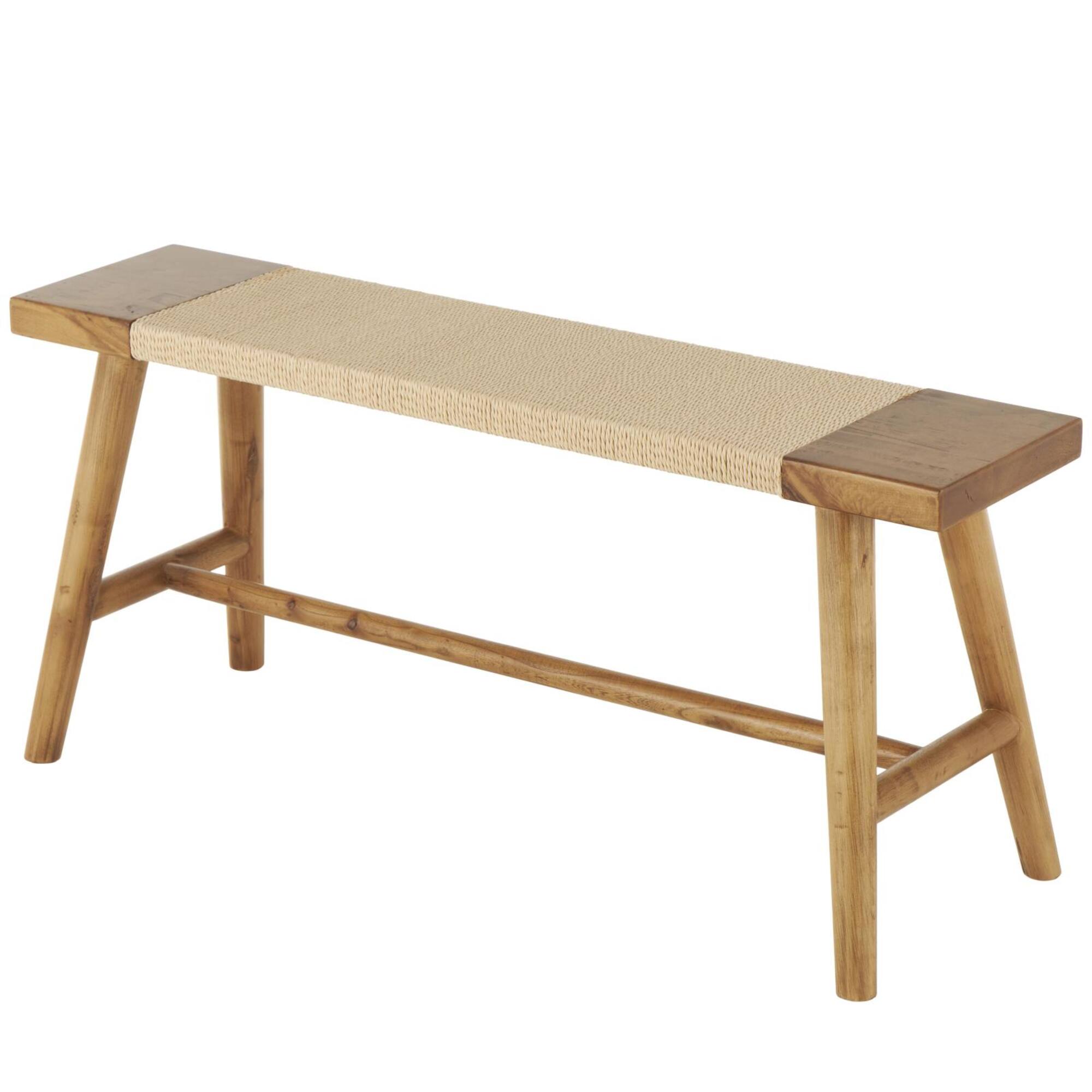 40" Brown Wood Handmade Traditional Home Bench with Rope Wrapped Seat